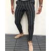 JEsilunmaMY Slim Fit Slacks for Men Mid Waist Striped Skinny Pencil Trousers Casual Business Stretch Dress Pants with Pocket (Black,X-Large) view 2