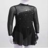 CHICTRY Youth Girls Mesh Splice Long Sleeve Rhinestone Figure Ice Skating Dress Ballet Tutu Leotard Dress Black 10 Years view 3