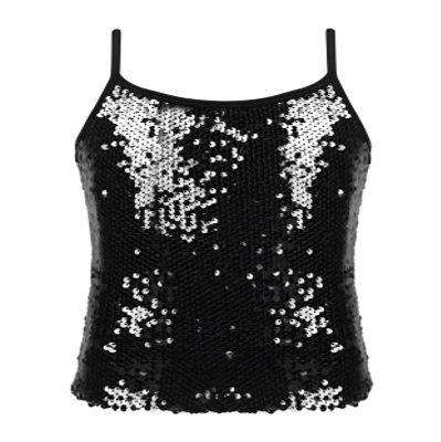 Moggemol Kids Girls Sparkle Sequins Dance Tops Camisole Shirt Tank Top for Jazz Modern Dance Cheer Performance Black 14 Years