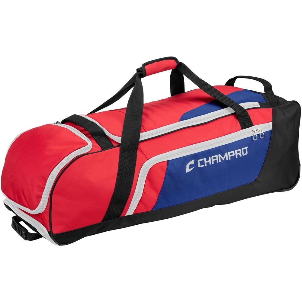 CHAMPRO Catcher's Roller Bag, Scarlet/White/Royal
