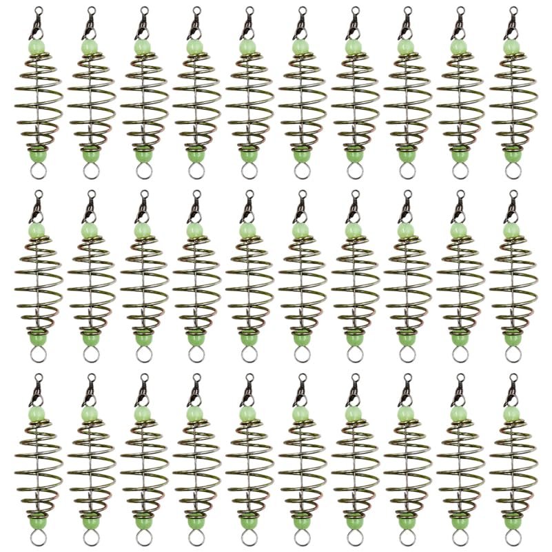 BESPORTBLE Luminous Pearl Fish Bait Olive Shaped Spring Fishing Feeder with Glow Beads 30Pcs Carp Fishing Accessories Carbon Steel Bait Saver for Low Light
