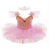 Aislor Girls Rhinestone Ruffle Flying Sleeve Professional Ballet Tutu Dress Contemporary Modern Swan Lake Dance Costume Pink 9-10 Years view 1