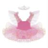 Aislor Girls Rhinestone Ruffle Flying Sleeve Professional Ballet Tutu Dress Contemporary Modern Swan Lake Dance Costume Pink 9-10 Years view 2