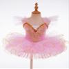 Aislor Girls Rhinestone Ruffle Flying Sleeve Professional Ballet Tutu Dress Contemporary Modern Swan Lake Dance Costume Pink 9-10 Years view 3