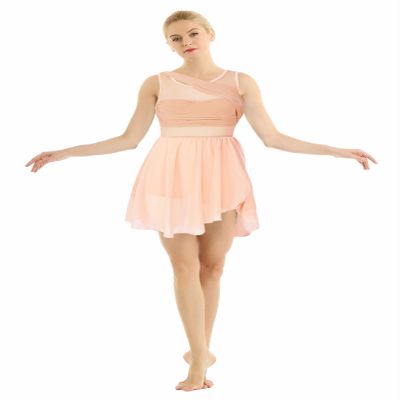 RUNQHUI Women Lyrical Modern Dance Costume Sleeveless Cutout Back Ice Skating Ballet Leotard Dress Pink Large