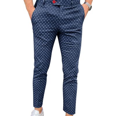 JEsilunmaMY Men's Printed Slacks Mid Waist Slim Fit Skinny Stretch Dress Pants Casual Tapered Pencil Trousers with Pockets (Dark Blue,XX-Large)