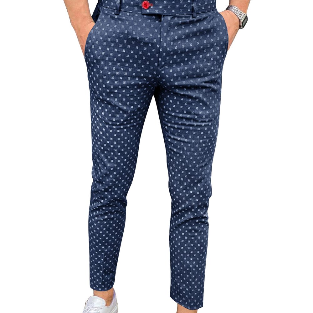 JEsilunmaMY Men's Printed Slacks Mid Waist Slim Fit Skinny Stretch Dress Pants Casual Tapered Pencil Trousers with Pockets (Dark Blue,XX-Large)