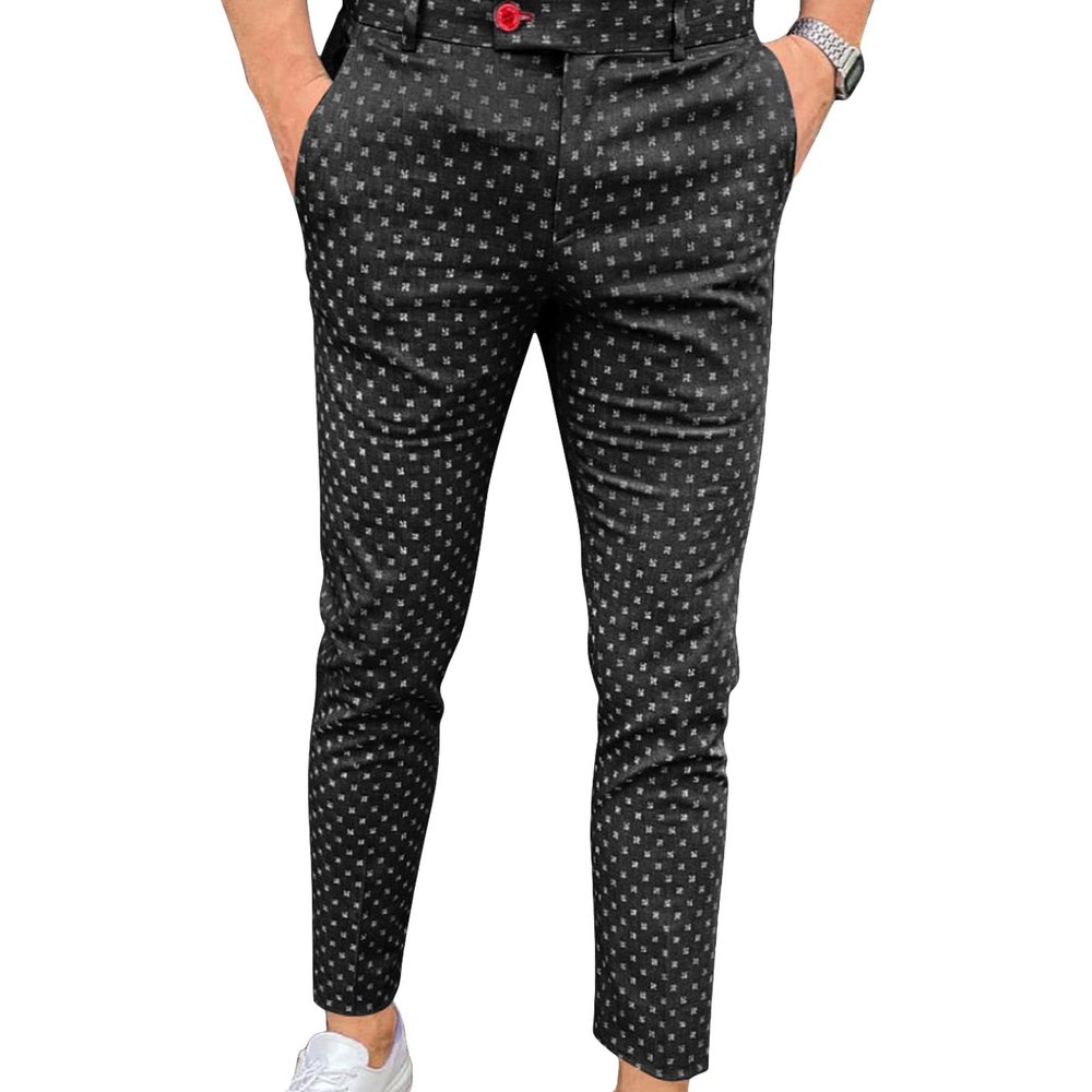 JEsilunmaMY Men's Printed Slacks Mid Waist Slim Fit Skinny Stretch Dress Pants Casual Tapered Pencil Trousers with Pockets (Black,3X-Large)