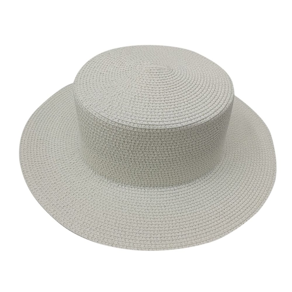 Casual Womens Straw Panama Hat Summer Beach Solid Colours Sun Hat Sunscreen Sun Visor Cap (White, One Size)