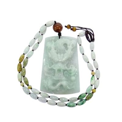 3.1" China Nature Certified Grade A Jadeite Jade Wealth Dragon Necklace Pendant 2154