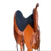 Handcarved Genuine Leather Western Barrel Racing Horse Saddle with Suede Fiber Glass Seat and Fiber Glass Tree, Brown 16 Inch view 3
