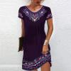 Mexican Peasant Ethnic Dress for Women Summer Boho Floral Embroidered Flowy Tunic Dresses Loose Hippie T Shirt Dress Purple view 2