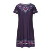 Mexican Peasant Ethnic Dress for Women Summer Boho Floral Embroidered Flowy Tunic Dresses Loose Hippie T Shirt Dress Purple view 3