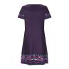 Mexican Peasant Ethnic Dress for Women Summer Boho Floral Embroidered Flowy Tunic Dresses Loose Hippie T Shirt Dress Purple view 4