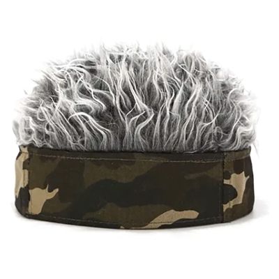 ANGGREK Men Short Wig Headband, Men Artificial Wig Hat Camouflage Size Adjust Funny Short Hair Wig Headband Cosplay Fake Hair Hat Black and Grey