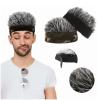 ANGGREK Men Short Wig Headband, Men Artificial Wig Hat Camouflage Size Adjust Funny Short Hair Wig Headband Cosplay Fake Hair Hat Black and Grey view 2