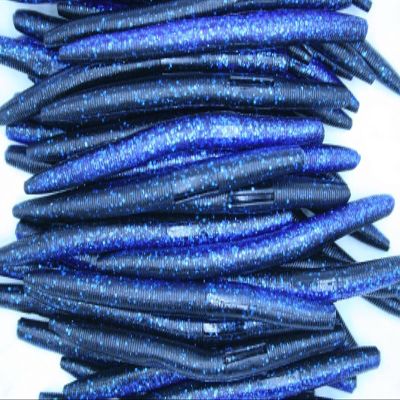 5" Electric Blue/Black Stick Baits Wacky Plastic Worms Bass Fishing 50 Pack