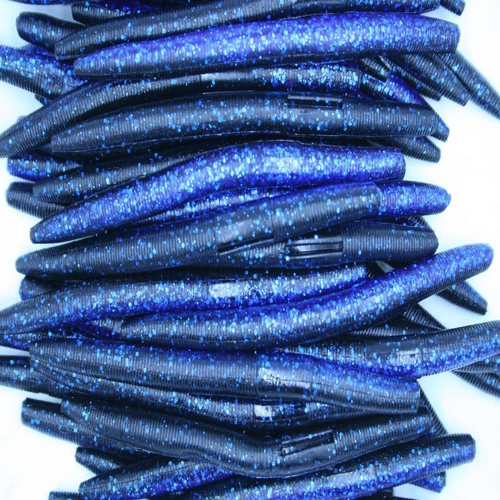 5" Electric Blue/Black Stick Baits Wacky Plastic Worms Bass Fishing 50 Pack