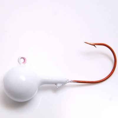 4 pk 1 oz Painted Round Head Walleye Bass Fishing Jigs Red Aberdeen Hooks White