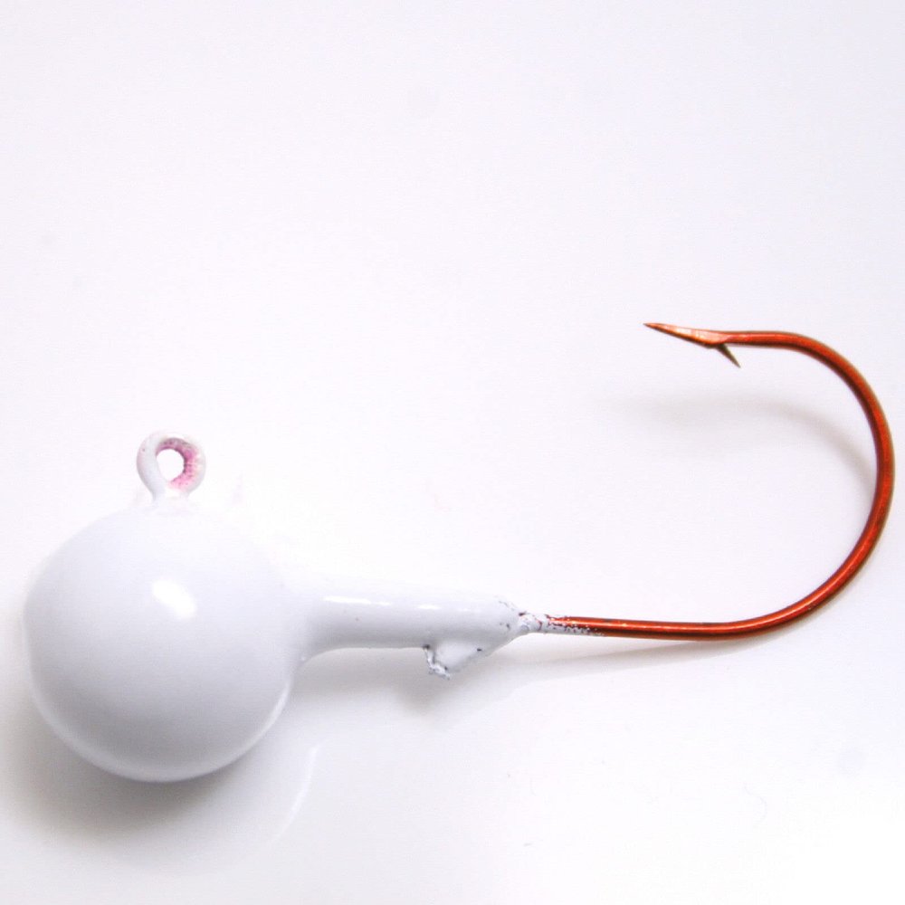 4 pk 1 oz Painted Round Head Walleye Bass Fishing Jigs Red Aberdeen Hooks White