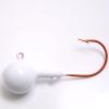 4 pk 1 oz Painted Round Head Walleye Bass Fishing Jigs Red Aberdeen Hooks White view 1