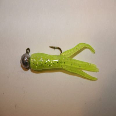 8 pk White/Chartreuse Sparkle Crappie Fishing Tube Jigs Bluegill Perch Walleye 1/32 oz