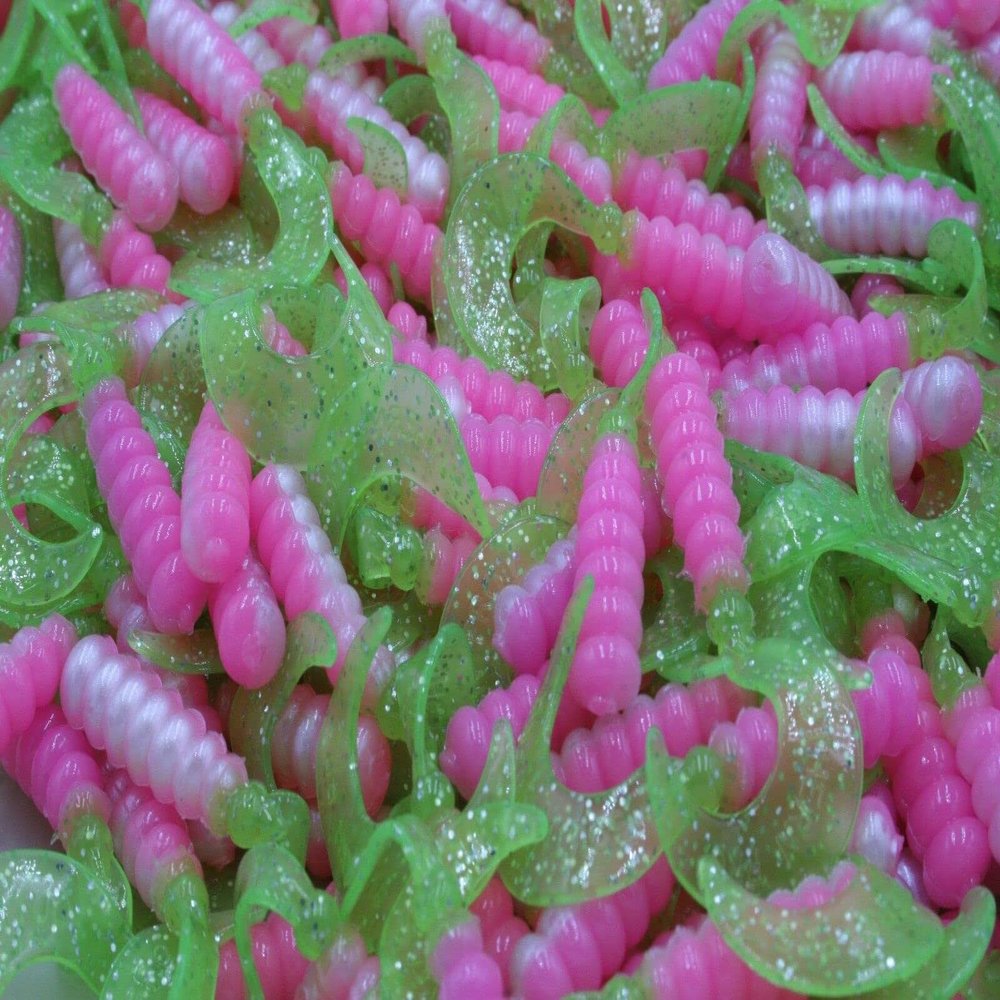 2" Pink/Chartreuse Hot Grubs Twister Tails Crappie Walleye Bass Fishing Lures 100 Pack
