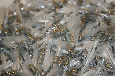 100 pk 1.5" Scale Silver/Pearl White Crappie Fishing Tube Jig Skirts Bluegill
