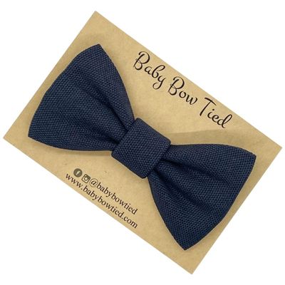 Handmade Pre-Tied Clip on Bow Tie for Baby to Young Boy (Small, Woven Navy)