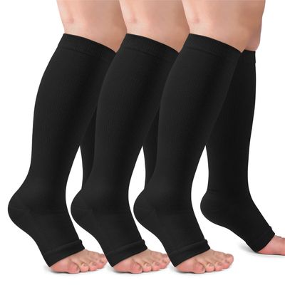 CTHH 3 Pack Copper Compression Socks for Women & Men, 20-30mmHg Open Toe Knee High Stockings for Circulation Support
