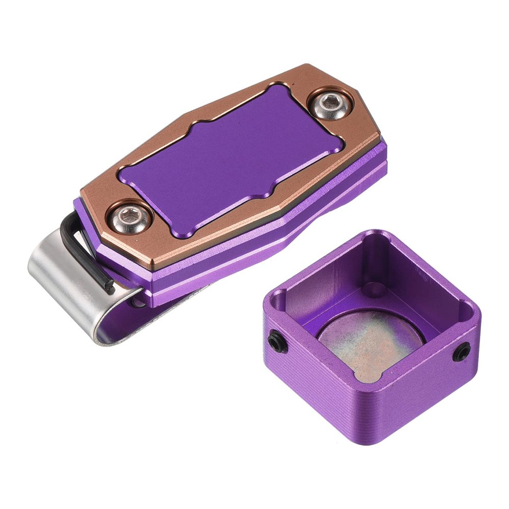 PATIKIL Billiard Magnetic Chalk Holder, Aluminum Alloy Pool Billiard Cue Chalk Tip Case with Belt Clip for Snooker Sports Accessories, Purple