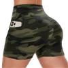 CAMPSNAIL Biker Shorts Women with Pockets - 3"/5"/8" High Waisted Workout Spandex Tummy Control Gym Running Yoga Shorts Green Camo view 1