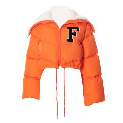 tuduoms Fashion Crop Puffer Jacket for Women Oversized Sherpa Collar Lightweight Quilted Down Coat Winter Warm Ski Jacket
