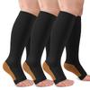 CTHH 3 Pack Open Toe Compression Socks for Women & Men, Toeless Knee High Stockings for Circulation Support, Copper Black Large-X-Large view 1