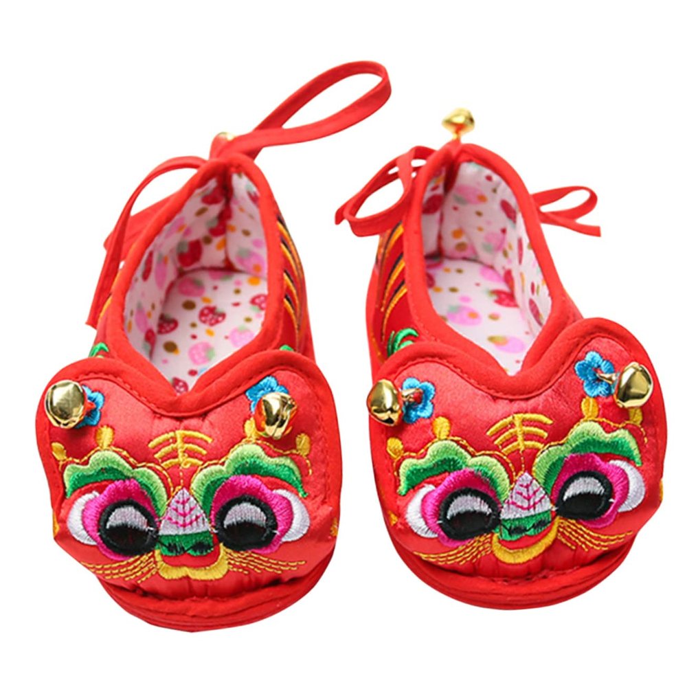 Kisangel 1 Pair Baby Tiger Head Shoes Baby Embroidered Shoes Animal Asian Sock Baby Hanfu Costume Accessories Chinese New Year boy Girl Shoes Child Silk Toddler