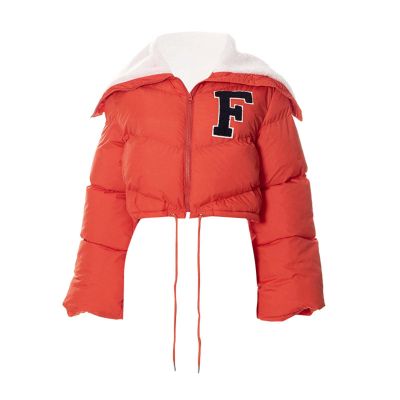 tuduoms Fashion Crop Puffer Jacket for Women Oversized Sherpa Collar Lightweight Quilted Down Coat Winter Warm Ski Jacket