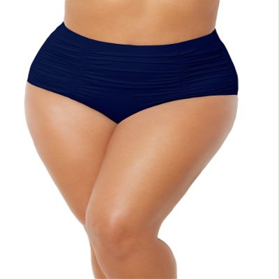 Swimsuits For All Women's Shirred High Waist Swim Brief - 8, Navy (Plus