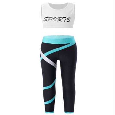 TiaoBug Kid Girls Athletic Crop Tops and Gymnastics Leggings 2 Piece Dance Clothes Set Sports Gym Workout Outfits White&Green 12 Years