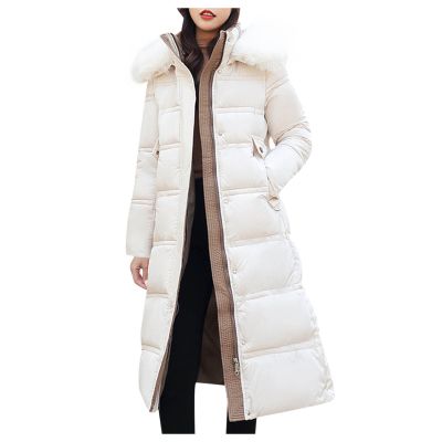 tuduoms Womens Winter Hooded Maxi Long Down Coat Warm Belted Quilted Puffer Jacket Fashion Slim Long Puffy Parka Snow Jacket