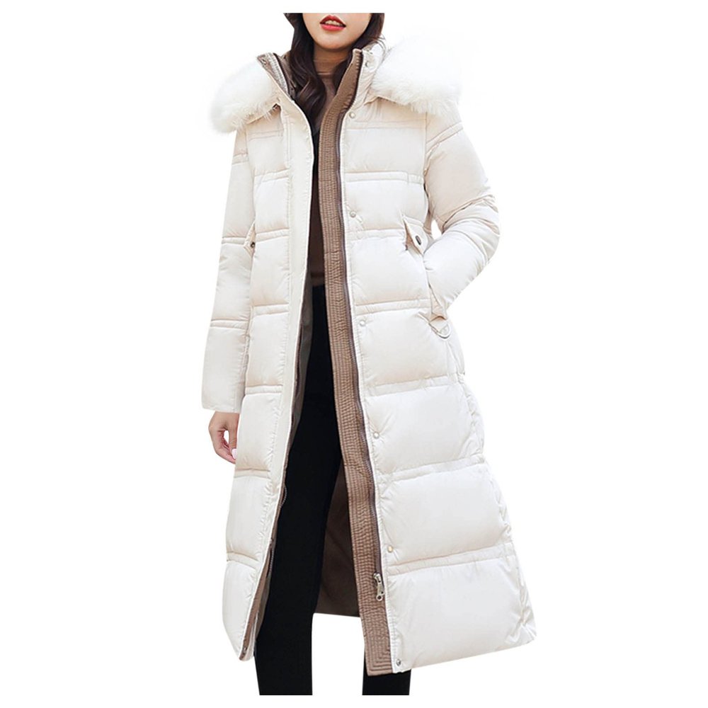 tuduoms Womens Winter Hooded Maxi Long Down Coat Warm Belted Quilted Puffer Jacket Fashion Slim Long Puffy Parka Snow Jacket