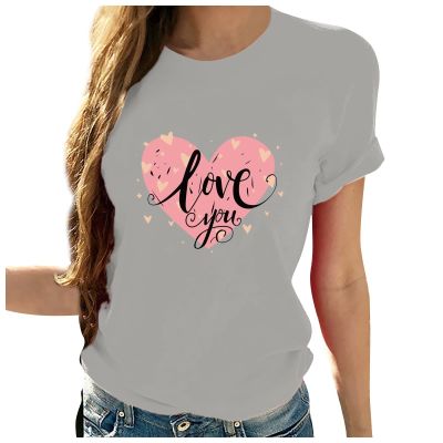 Women Love Heart Graphic Tees Shirt Short Sleeve Tops Tshirts Regular Fit Tunic Blouse Cute Funny Gift Clothes 2023