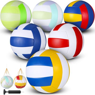 Woanger 6 Pcs Volleyballs Official Size 5 Waterproof Soft Recreational Volleyball with Pump and Net Bag Indoor Outdoor Beach Sports Gym Back to School(Blue Yellow Red White)