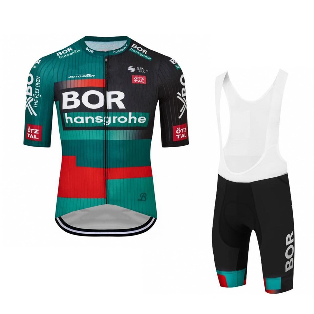 SGCIKER 2023 Team BORAHansgrohe Cycling Jersey Set,Summer Cycle Shirt MTB Bike Clothing Bib Short Kits 9D Gel Pad (L)