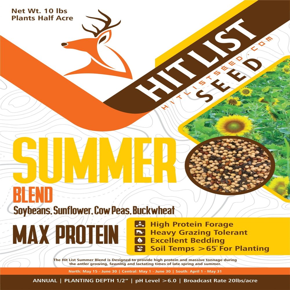 HIT LIST SEED Summer Food Plot Seeds for Deer - Annual Mix - High Protein - Soybeans, Sunflowers, Cow Peas, Buckwheat - 10 lbs