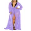 Pink Queen Women's Sexy Bikini Cover Up Beach Swimwear Kimono Cardigan Tie Front Robe Maxi Long Swim Coverup Purple XL view 1