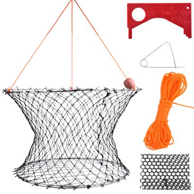 A1FISHER Double Ring Crab Trap Steel Ring Crab Net 24" Top Ring, 20" Bottom Ring with 50' Rope, Bait Bag, Bait Clip, Crab Gauge Measure Kit for Crabbing Dungeness, Rock and Blue Crab