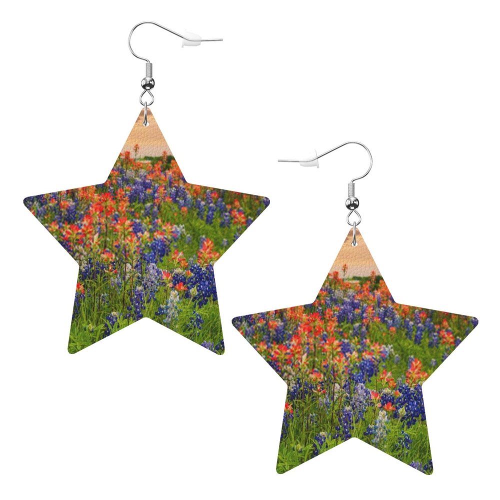 Texas Bluebonnets Scenery Leather Star Earrings Fashion Women'S Earrings Women'S Lightweight Pendant Earrings
