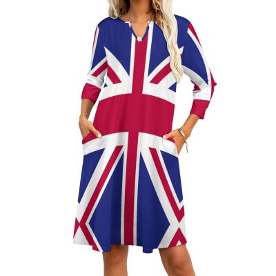 Fattyeery Elegant Casual Long Dress British Flag Girls Summer Sunshine Beach Skirts for Womens 3XL