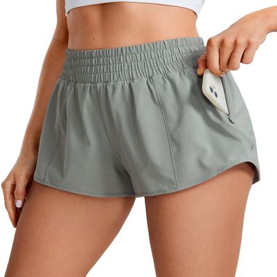 CRZ YOGA High Waisted Running Shorts for Women 2.5" - Mesh Liner Quick Dry for Workout Sport Athletic with Zipper Pocket Sterling Medium