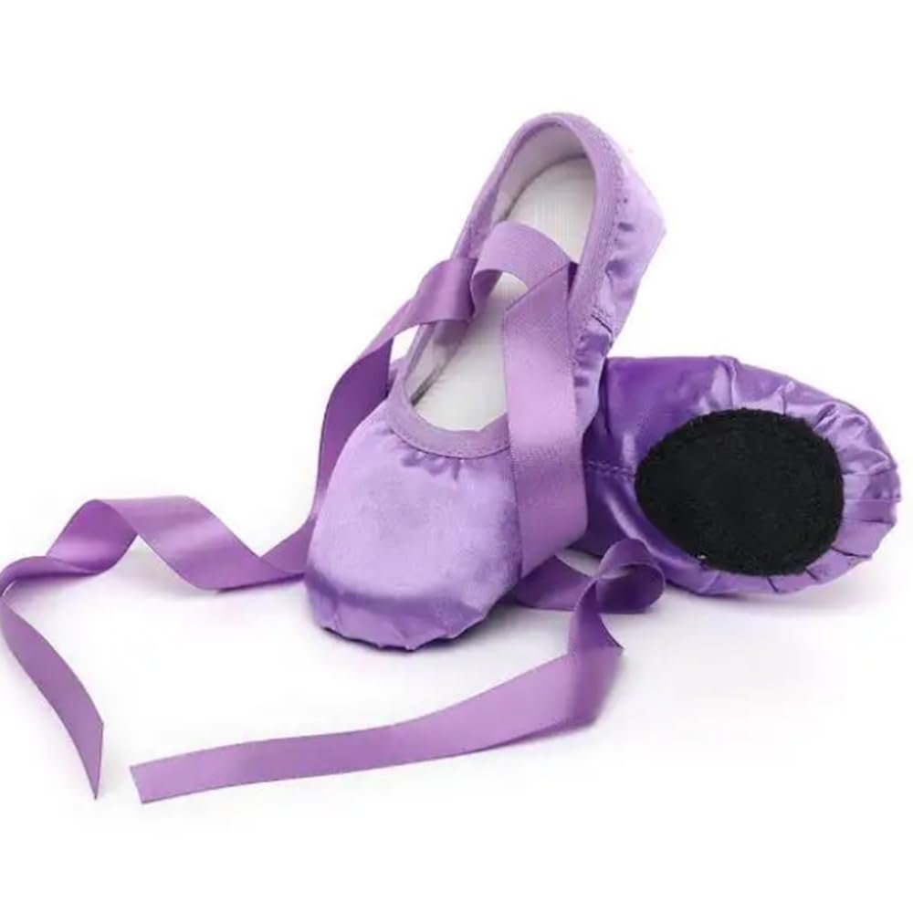 MSMAX Ballet Slippers Satin Dancing Yoga Flats with Ribbon for Girls Purple 12 M US Little Kid